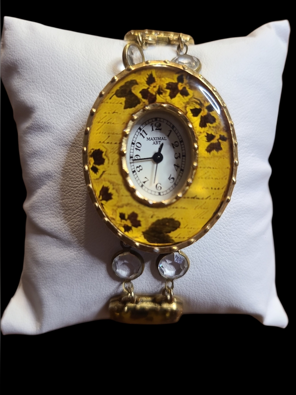 Maximal Art By John Wind Yellow Floral Oval Bracelet Clock 1996 With New Battery